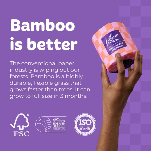 Alt view image 3 of 7 - 00% Bamboo Organic Chemical-Free Bulk Toilet Paper, Cloud-like Softness, Plant-Based Sustainable Tree-Free Bathroom Tissue, 24 Eco-Friendly Rolls, 2 Ply, 295 Sheets for RV and Camping
