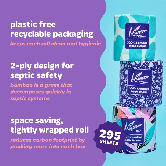 Alt view image 5 of 7 - 00% Bamboo Organic Chemical-Free Bulk Toilet Paper, Cloud-like Softness, Plant-Based Sustainable Tree-Free Bathroom Tissue, 24 Eco-Friendly Rolls, 2 Ply, 295 Sheets for RV and Camping