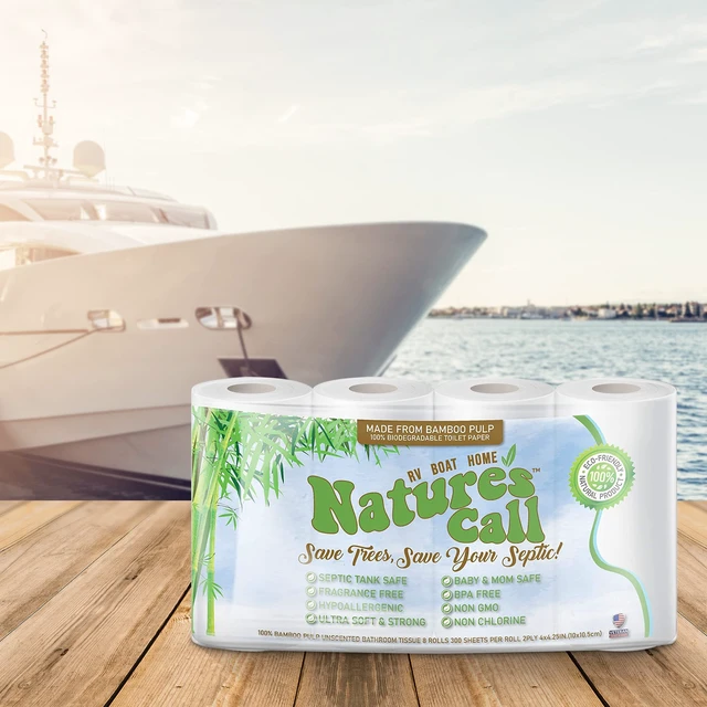 Alt view image 5 of 7 - RVs, Boats & Home 100% Bamboo Toilet Paper by Nature's Call - 2-Ply, Soft, Strong, Tank Safe & Quick Dissolve Camper Toilet Tissue - Marine, Camping & Travel Toilet Paper - Certified (8 Rolls)