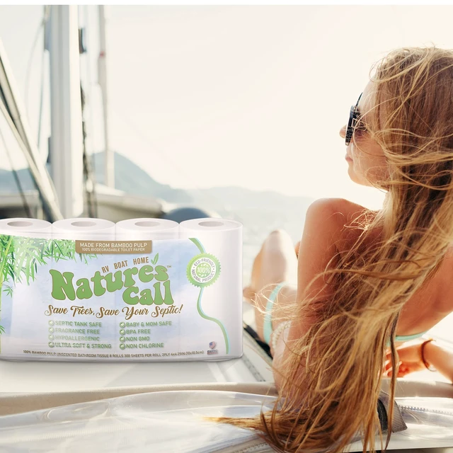 Alt view image 7 of 7 - RVs, Boats & Home 100% Bamboo Toilet Paper by Nature's Call - 2-Ply, Soft, Strong, Tank Safe & Quick Dissolve Camper Toilet Tissue - Marine, Camping & Travel Toilet Paper - Certified (8 Rolls)