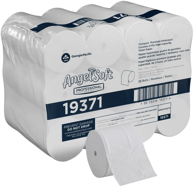 Main image of Angel Soft Professional Series Compact Premium Embossed = 2-Ply High-Capacity Toilet Paper by GP PRO, White, 19371, 750 Sheets Per Roll, 36 Rolls Per Case