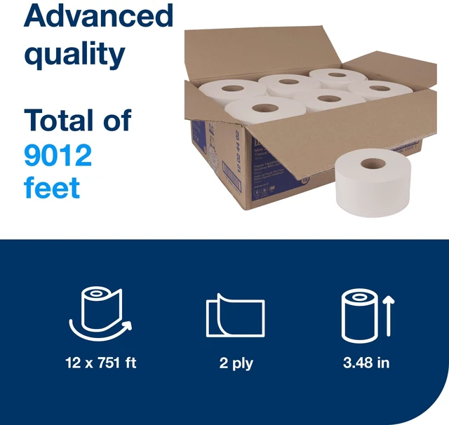 Alt view image 2 of 7 - Mini Jumbo Toilet Paper Roll White T2, Advanced, 2-Ply, 12 x 751', 12024402