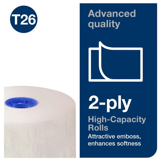 Alt view image 3 of 7 - High-Capacity Toilet Paper Roll White T26, 36 x 1000, 110292A | Compatible with T26 Dispensers, 2-Ply, Advanced, Individually Wrapped Rolls