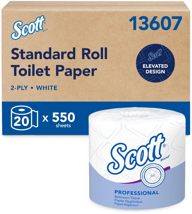 Main image of Standard Roll Toilet Paper, Bulk, 20 Rolls (13607) | 550 Sheets/Roll, 2-Ply, Individually Wrapped, Elevated Design, Plus Tier