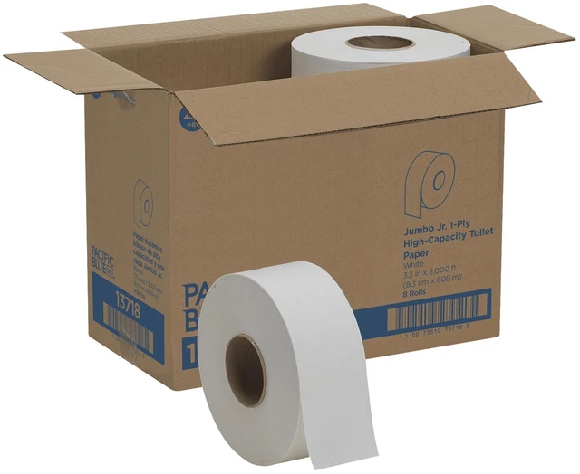 Main image of Pacific Blue Basic 1-Ply Jumbo Jr. 9'' Toilet Paper by GP PRO (GEORGIA-PACIFIC), 13718, 2,000 Linear Feet Per Roll, 8 Rolls Per Case