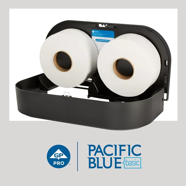 Alt view image 3 of 7 - Pacific Blue Basic 1-Ply Jumbo Jr. 9'' Toilet Paper by GP PRO (GEORGIA-PACIFIC), 13718, 2,000 Linear Feet Per Roll, 8 Rolls Per Case