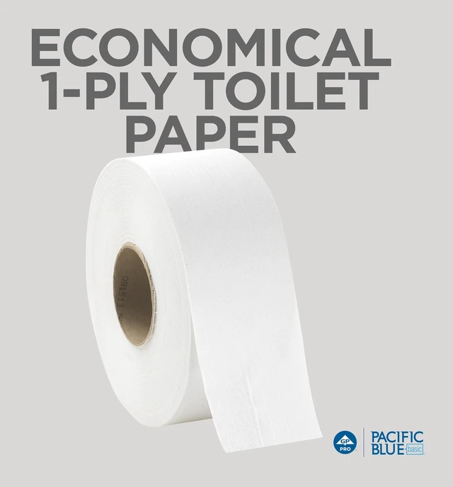 Alt view image 5 of 7 - Pacific Blue Basic 1-Ply Jumbo Jr. 9'' Toilet Paper by GP PRO (GEORGIA-PACIFIC), 13718, 2,000 Linear Feet Per Roll, 8 Rolls Per Case