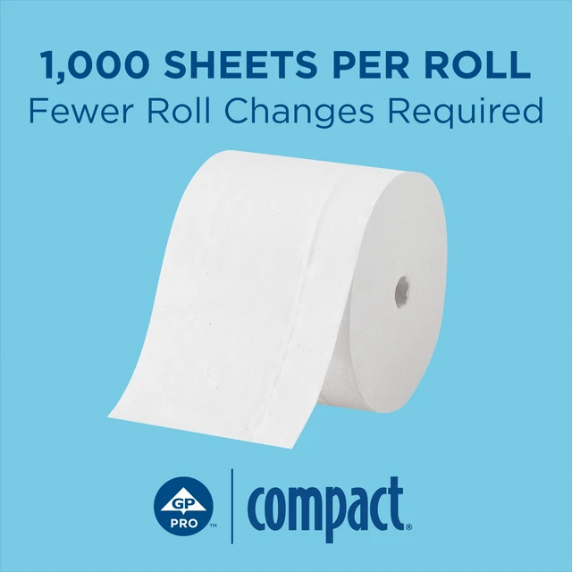 Alt view image 2 of 7 - Compact bPRO Coreless 2-Ply Recycled Toilet Paper, White, 1000 Sheets Per Roll, 36 Toilet Tissue Rolls Per Case, 19375