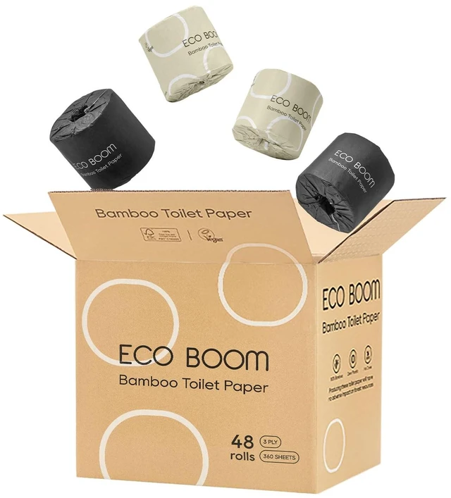 Main image of Unbleached Bamboo Toilet Paper, 48 Mega Rolls, 100% Tree-Free 3-Ply, Plastic-Free Packaging, 360 Sheets | PFAS Free, BPA Free, Septic Safe & FSC Certified