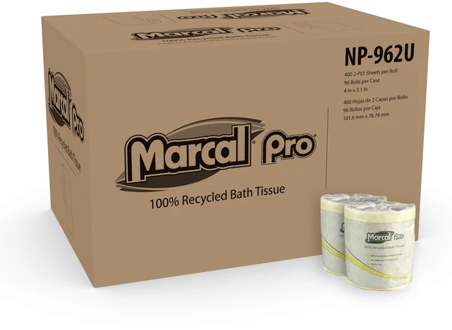 Main image of Bulk Toilet Paper, 2-Ply, 400 Sheets, 100% Recycled, Individually Wrapped, 96 Rolls (AMZN-962U)