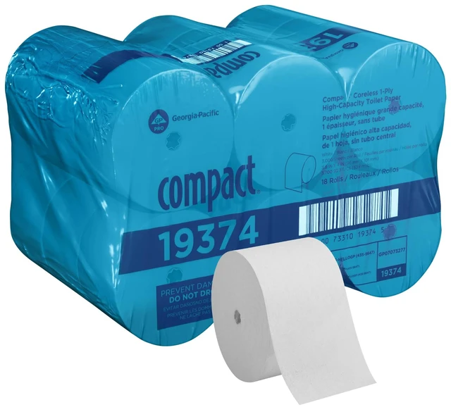 Main image of Compact 1-Ply Recycled Toilet Paper by GP PRO (Georgia-Pacific), 19374, 3,000 Sheets Per Roll, 18 Rolls Per Case