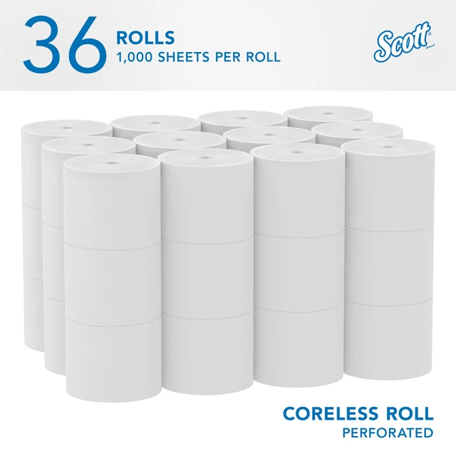 Alt view image 2 of 7 - Professional Coreless Toilet Paper, Bulk, 36 Rolls (04007) | High-Capacity, 1000 Sheets/Roll, 2-Ply, Standard Tier, Compatible with Coreless Standard Roll Toilet Paper Dispensers