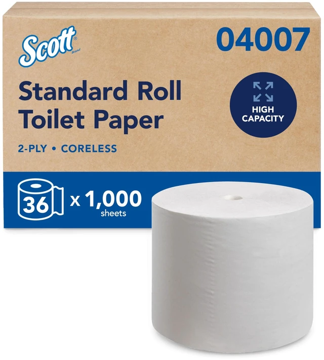 Main image of Professional Coreless Toilet Paper, Bulk, 36 Rolls (04007) | High-Capacity, 1000 Sheets/Roll, 2-Ply, Standard Tier, Compatible with Coreless Standard Roll Toilet Paper Dispensers