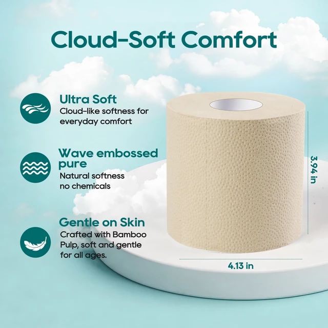 Alt view image 3 of 7 - Bamboo Toilet Paper 3-Ply, Septic Safe Bath Tissue, 12 Rolls, Nature | Soft and Absorbent Tree Free Toilet Paper, Dye-Free Tissue, 320 Sheets Per Roll for Bathroom, Boat, RV, Bathroom Tissue