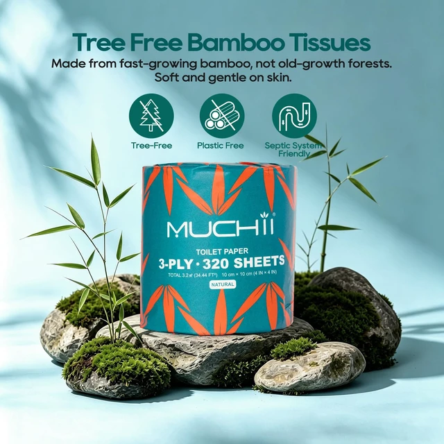 Alt view image 5 of 7 - Bamboo Toilet Paper 3-Ply, Septic Safe Bath Tissue, 12 Rolls, Nature | Soft and Absorbent Tree Free Toilet Paper, Dye-Free Tissue, 320 Sheets Per Roll for Bathroom, Boat, RV, Bathroom Tissue