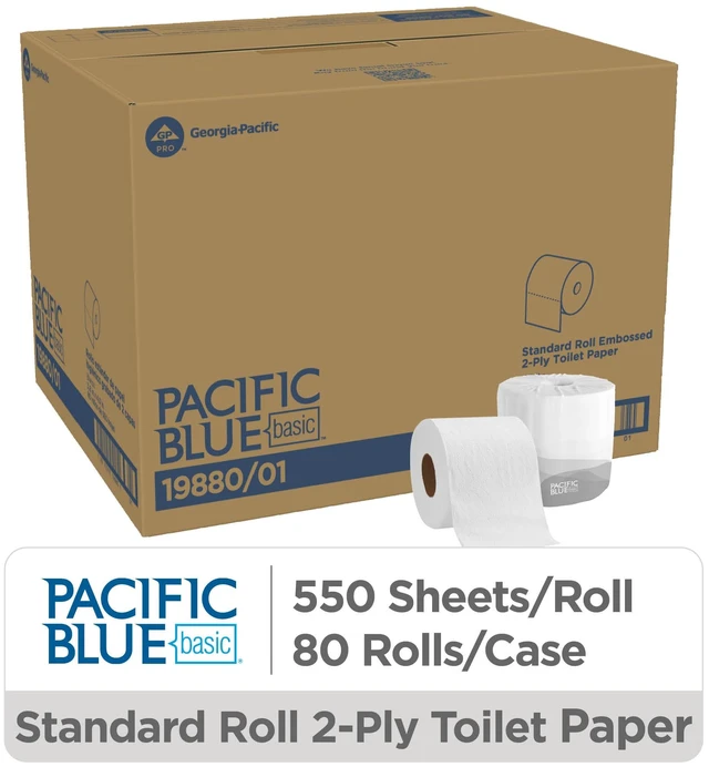 Alt view image 2 of 7 - Pacific Blue Basic 2-Ply Embossed Toilet Paper,19880/01, 550 Sheets Per Roll, 80 Rolls Per Case