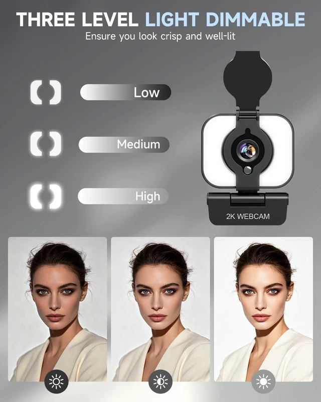Alt view image 2 of 7 - 2K Webcam with Light for Streaming and Meetings | PDAF Autofocus, Built-in Microphone, Comes with Privacy Cover, Compatible with Laptop, Desktop, PC, Mac, Zoom, Skype, Meeting