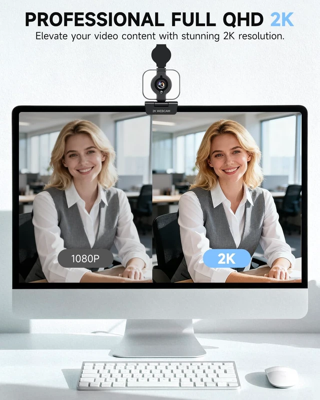 Alt view image 3 of 7 - 2K Webcam with Light for Streaming and Meetings | PDAF Autofocus, Built-in Microphone, Comes with Privacy Cover, Compatible with Laptop, Desktop, PC, Mac, Zoom, Skype, Meeting