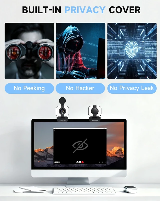 Alt view image 5 of 7 - 2K Webcam with Light for Streaming and Meetings | PDAF Autofocus, Built-in Microphone, Comes with Privacy Cover, Compatible with Laptop, Desktop, PC, Mac, Zoom, Skype, Meeting