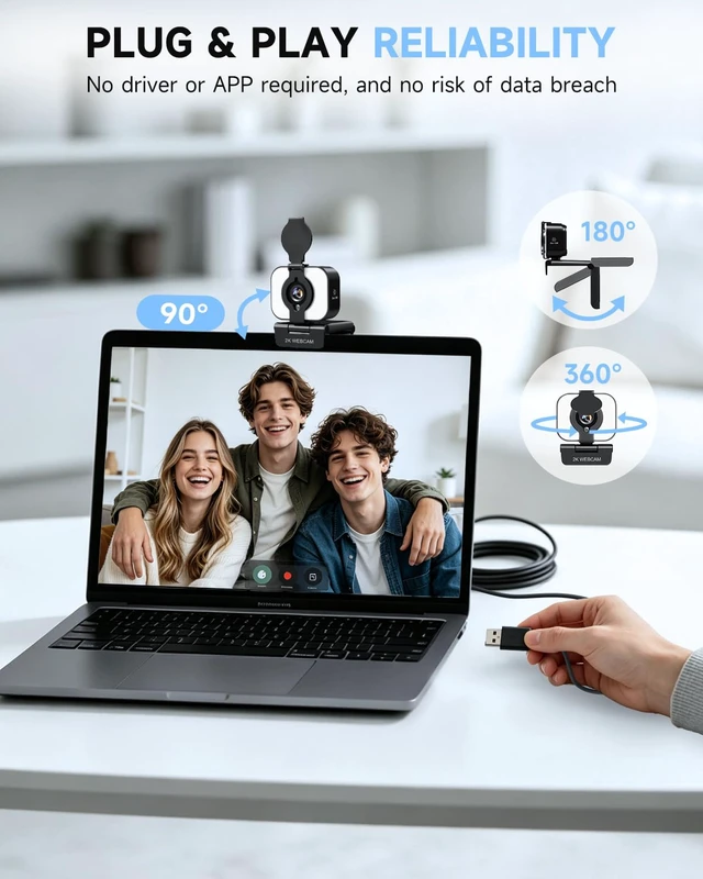 Alt view image 7 of 7 - 2K Webcam with Light for Streaming and Meetings | PDAF Autofocus, Built-in Microphone, Comes with Privacy Cover, Compatible with Laptop, Desktop, PC, Mac, Zoom, Skype, Meeting