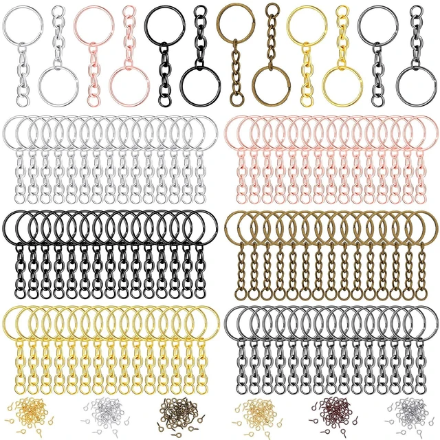 Main image of 360 Pcs Keychain Bulk, Keychain Making Kit, 20 mm, Mixed Color | Included 90 Keychain Rings with Chain, 90 Open Jump Rings, 180 Screw Eye Pins for Crafts, Jewelry Making, DIY Projects