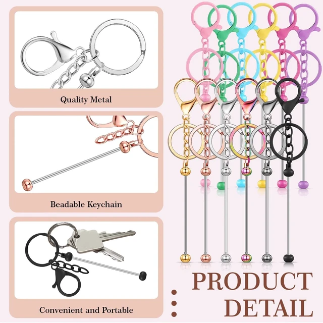 Alt view image 4 of 6 - 96 Pcs Beadable Keychains, Beadable Keychain Bar Bulk,Multicolor | Keychain Bars for Beads, for Beads DIY Crafts Making Gift, Blank