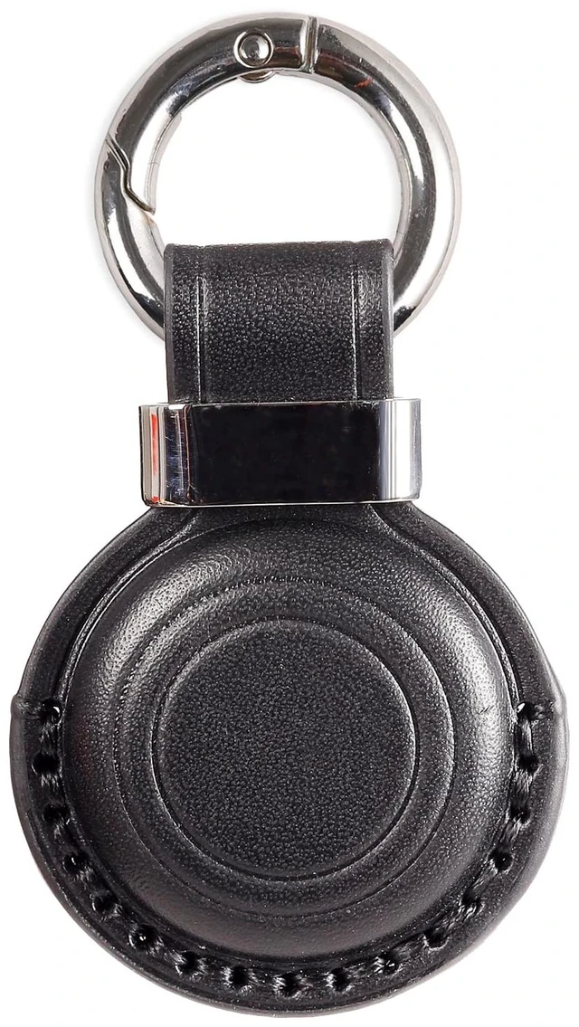 Main image of Genuine Leather Keychain Holder Compatible with Airtag, Secure for Air Tag Keychain Holder Case Cover Key Chain Ring Accessories - Black V2.0