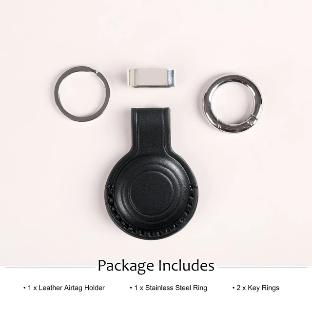Alt view image 4 of 6 - Genuine Leather Keychain Holder Compatible with Airtag, Secure for Air Tag Keychain Holder Case Cover Key Chain Ring Accessories - Black V2.0