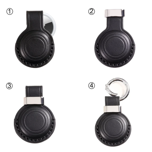 Alt view image 3 of 6 - Genuine Leather Keychain Holder Compatible with Airtag, Secure for Air Tag Keychain Holder Case Cover Key Chain Ring Accessories - Black V2.0