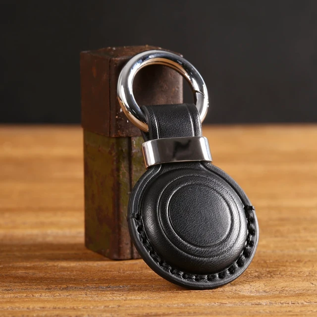 Alt view image 5 of 6 - Genuine Leather Keychain Holder Compatible with Airtag, Secure for Air Tag Keychain Holder Case Cover Key Chain Ring Accessories - Black V2.0