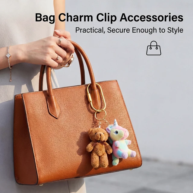 Alt view image 2 of 7 - Gold Brass Key Rings, 10 Pack Keychain with 10 Flat Rings Carabiner Clip, Screw Lock Keys Organizer, Purse Bag Accessories Charms Holder for Handbags, Doll, Car Keys - Medium Size