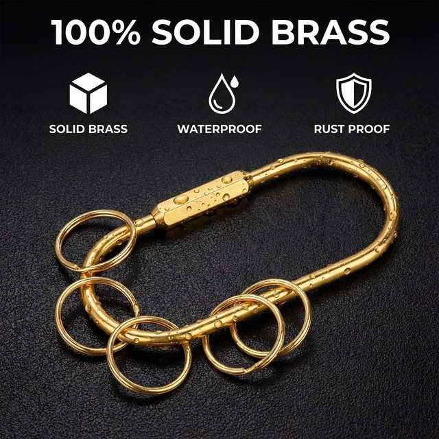 Alt view image 4 of 7 - Gold Brass Key Rings, 10 Pack Keychain with 10 Flat Rings Carabiner Clip, Screw Lock Keys Organizer, Purse Bag Accessories Charms Holder for Handbags, Doll, Car Keys - Medium Size