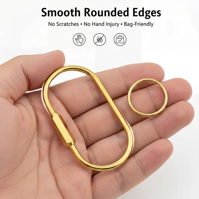 Alt view image 6 of 7 - Gold Brass Key Rings, 10 Pack Keychain with 10 Flat Rings Carabiner Clip, Screw Lock Keys Organizer, Purse Bag Accessories Charms Holder for Handbags, Doll, Car Keys - Medium Size