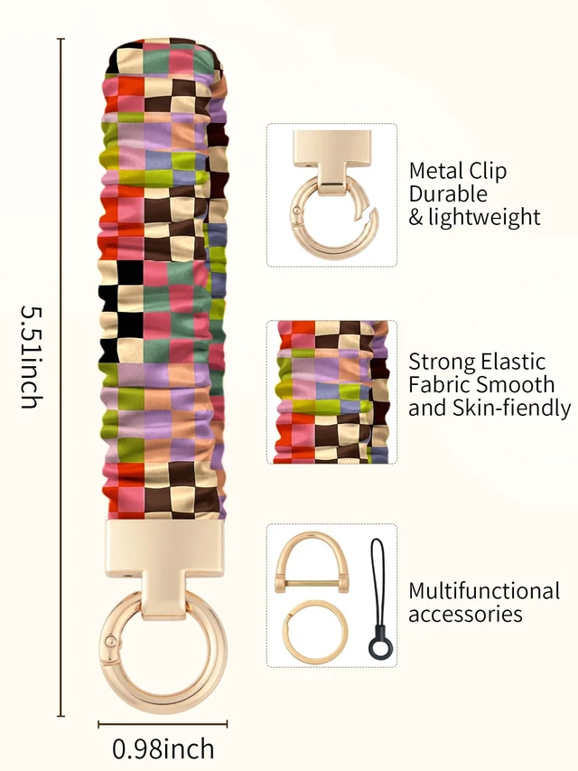 Alt view image 3 of 7 - Keychain Wristlet,Cute Checkered Scrunchie Wrist Bracelet for Women & Men,Stretchy Key Chain for Car Keys with D Ring,Key Chain Wristlet Suitable for Gym,Shopping & Travel,Retro Color Grid