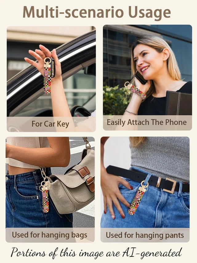 Alt view image 5 of 7 - Keychain Wristlet,Cute Checkered Scrunchie Wrist Bracelet for Women & Men,Stretchy Key Chain for Car Keys with D Ring,Key Chain Wristlet Suitable for Gym,Shopping & Travel,Retro Color Grid