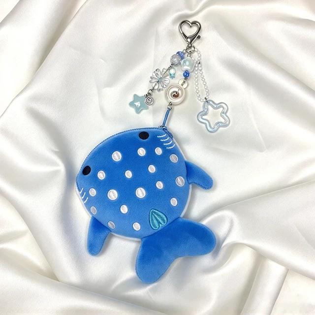 Alt view image 2 of 7 - Whale Shark Coin Purse Keychain,Cute Blue Plush Change Pouches Bag Charm | Kawaii Handmade Wallet with Zipper,Heart Star Butterfly Key Chain for Women Backpack