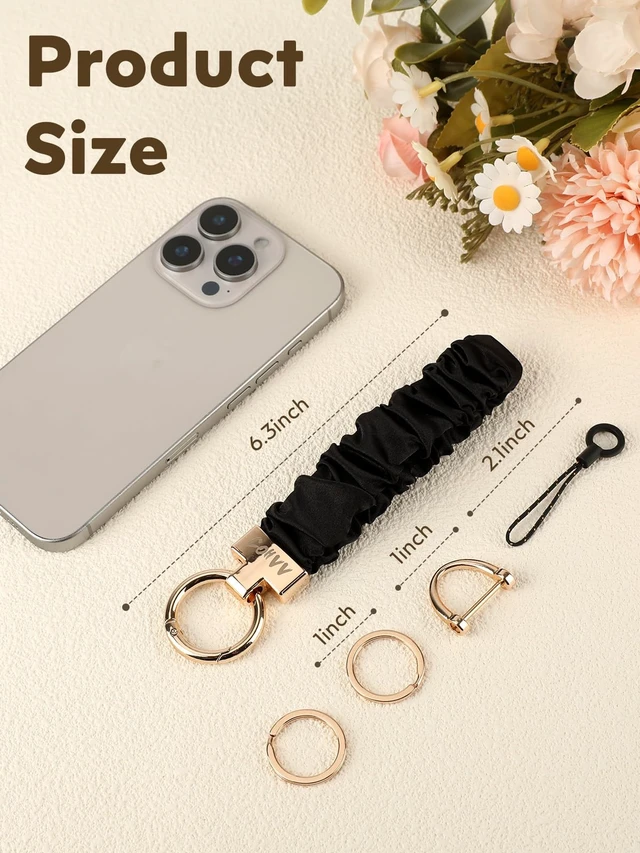 Alt view image 2 of 6 - Scrunchie Keychain Wristlet for Women, Black Stretchy Car Key Holder | Cute Stretchy Wristlet Keychain for Car Keys, Gym, Shopping, Travel, Bag Charm, and Everyday Carry