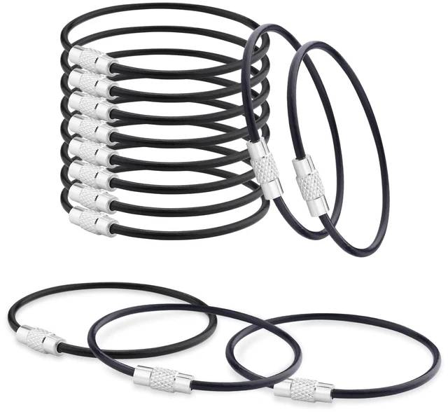 Main image of 25 Pack Stainless Steel Loops 2mm Coated Wire Keychain Cable Large Key rings 6 inch Key Chain for Women, Luggage Tags, Key Tags, Keyrings, Kitchen utensils, Duster - Black
