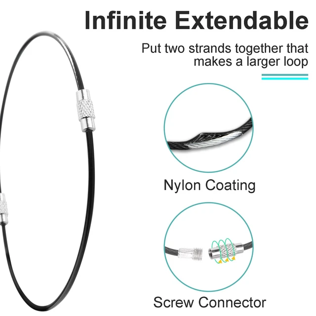 Alt view image 7 of 7 - 25 Pack Stainless Steel Loops 2mm Coated Wire Keychain Cable Large Key rings 6 inch Key Chain for Women, Luggage Tags, Key Tags, Keyrings, Kitchen utensils, Duster - Black