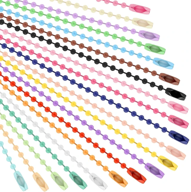 Main image of 200-Pcs Colorful Bead Keychain Chains, 3.9 In Metal Ball Chains | 20 colors, snap connector, metal bead chain, for tags charms crafts, 3.9 in length, bulk pack for DIY and organizing
