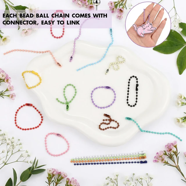 Alt view image 3 of 7 - 200-Pcs Colorful Bead Keychain Chains, 3.9 In Metal Ball Chains | 20 colors, snap connector, metal bead chain, for tags charms crafts, 3.9 in length, bulk pack for DIY and organizing