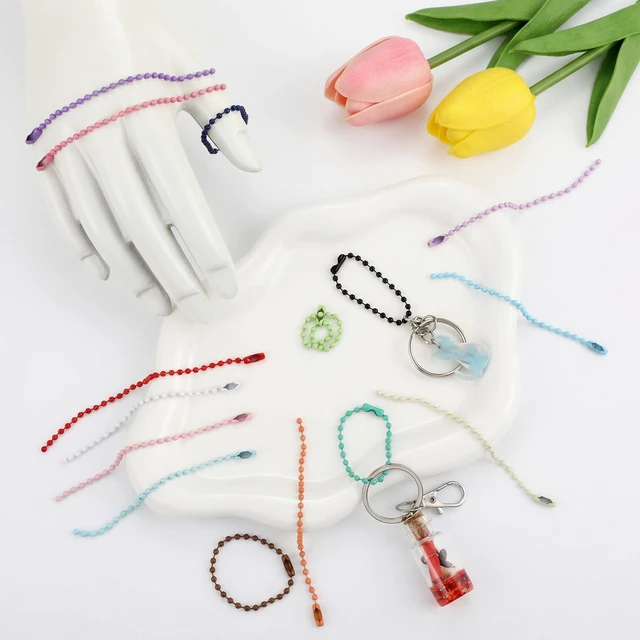 Alt view image 7 of 7 - 200-Pcs Colorful Bead Keychain Chains, 3.9 In Metal Ball Chains | 20 colors, snap connector, metal bead chain, for tags charms crafts, 3.9 in length, bulk pack for DIY and organizing