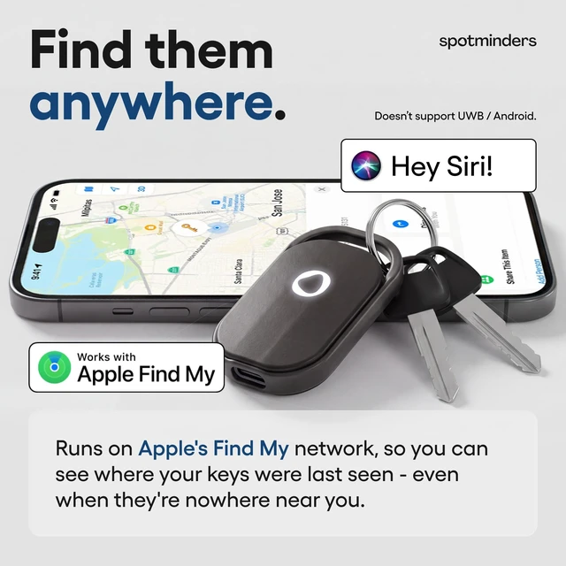 Alt view image 2 of 7 - Key Tracker Rechargeable Smart Tag, Works with Apple Find My | iOS Only, MFi Certified, DualFind Sound + LED Light, 1-Year USB-C Battery, Aluminum Frame, Built-In Keychain Hole, IP66
