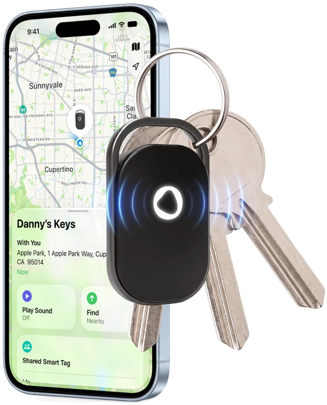 Main image of Key Tracker Rechargeable Smart Tag, Works with Apple Find My | iOS Only, MFi Certified, DualFind Sound + LED Light, 1-Year USB-C Battery, Aluminum Frame, Built-In Keychain Hole, IP66