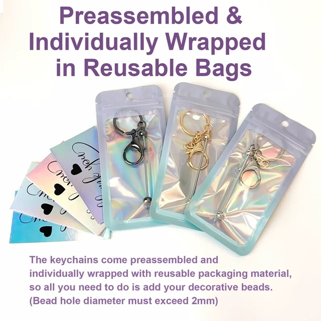 Alt view image 3 of 7 - 42 Pcs Beadable Keychain Bars Bulk Blank Beaded Keychain Making Kit DIY Bead Keychain Supplies 14 Metal Keychain Bars 14 Bags 14 Thank You Cards Included for Women, Men, Mother's Day, Birthday Gift