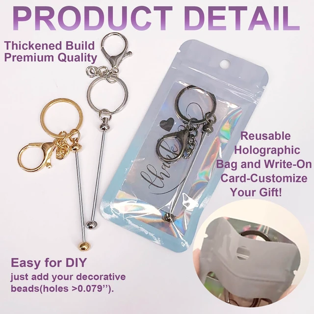 Alt view image 4 of 7 - 42 Pcs Beadable Keychain Bars Bulk Blank Beaded Keychain Making Kit DIY Bead Keychain Supplies 14 Metal Keychain Bars 14 Bags 14 Thank You Cards Included for Women, Men, Mother's Day, Birthday Gift