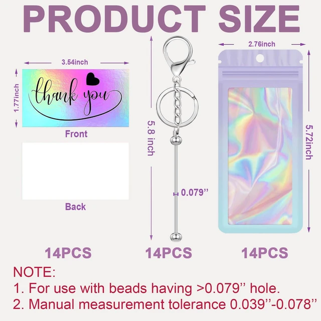 Alt view image 2 of 7 - 42 Pcs Beadable Keychain Bars Bulk Blank Beaded Keychain Making Kit DIY Bead Keychain Supplies 14 Metal Keychain Bars 14 Bags 14 Thank You Cards Included for Women, Men, Mother's Day, Birthday Gift