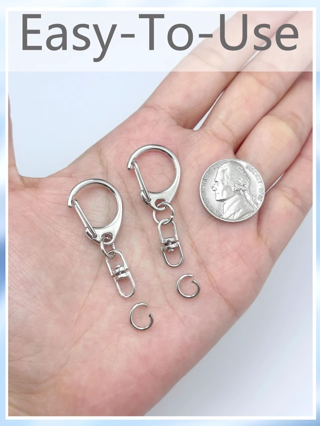Alt view image 5 of 5 - 50Pcs Lobster Claw Clasps for Keychain Clip, Swivel Snap Hooks Silver Key Chain Rings DIY Making Kit for Crafts