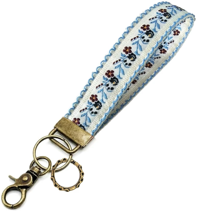 Main image of Boho Vintage Embroidered Floral plant Wristlet Keychain for Women | Cute Lanyard&Antique Brass Clasp, Lightweight Hands-Free Key Holder for keys,purses,handbags and daily outdoor use for ladies