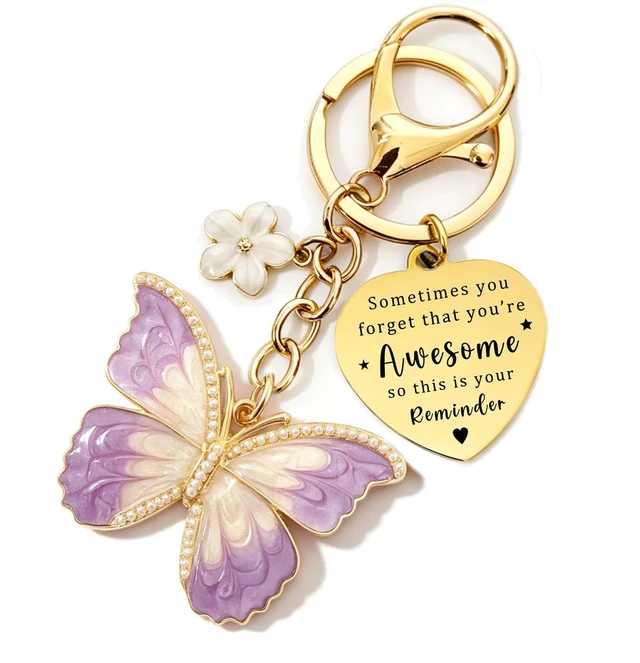 Main image of Butterfly Keychain for Women Inspirational Gifts Bag Charms | Cute Butterfly Bag Charm for Purses Handbags Inspirational Keyring Accessories Stuff Purple Pink Butterfly Flower Keychain